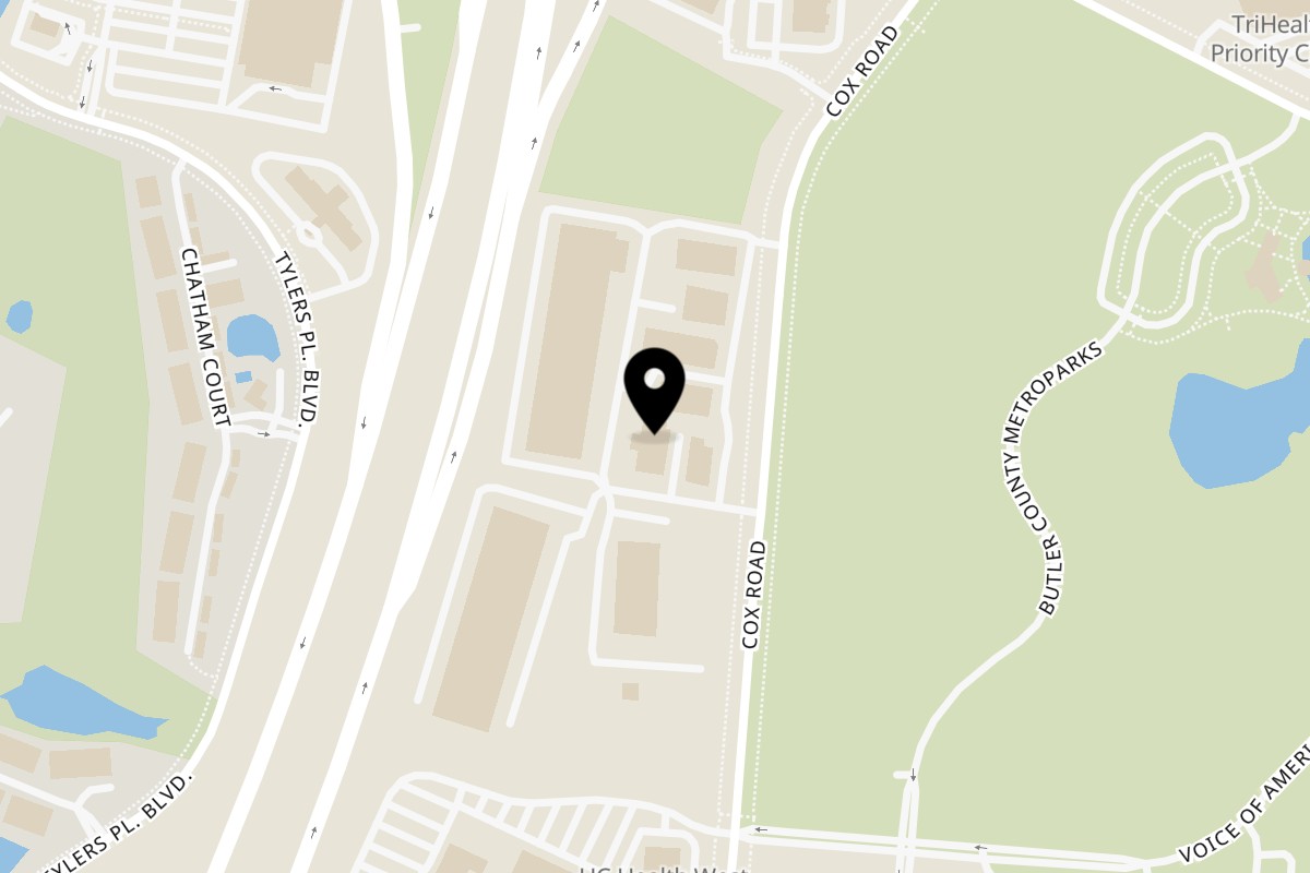 Map showing the location of Big Dog's Pizza West Chester on 7790 Service Center Drive in West Chester Township